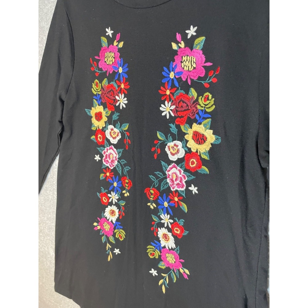 Umgee Tunic Dress Womens XL Floral Embroidered Soft Cozy A Line‎ Black - Picture 2 of 9